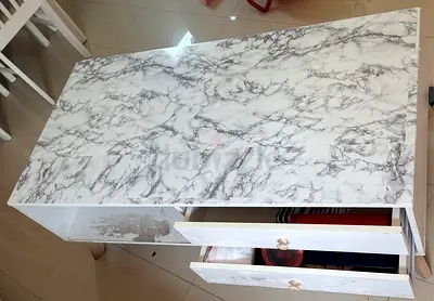 Modern Marble Print Coffee Table with Drawers