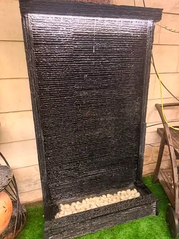 Freestanding Outdoor Waterfall Fountain with Pebble Basin - Dark Stone Finish