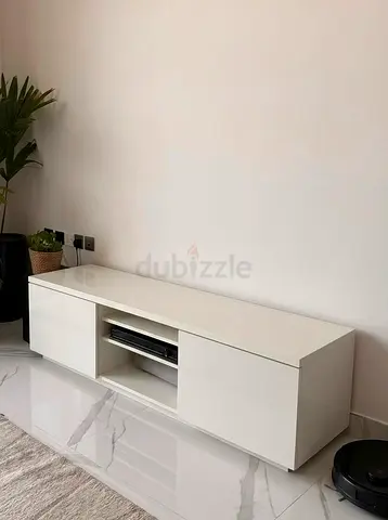 White low TV cabinet / media console – modern glossy finish