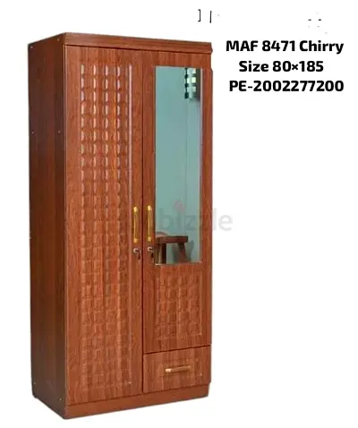 2-door Wooden Wardrobe with Mirror and Drawer - Cherry Finish (80x185)