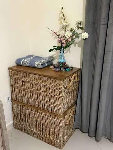 Stackable Wicker Storage Boxes with Lids (Set of 2)