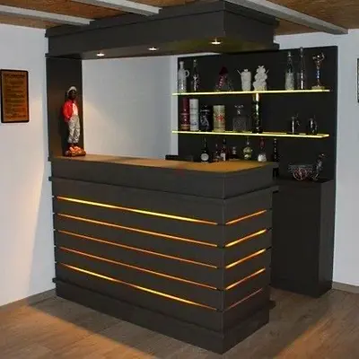 Modern Home Bar Counter with Integrated Lighting and Shelving