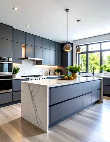 Modern Matte Gray Kitchen Islands