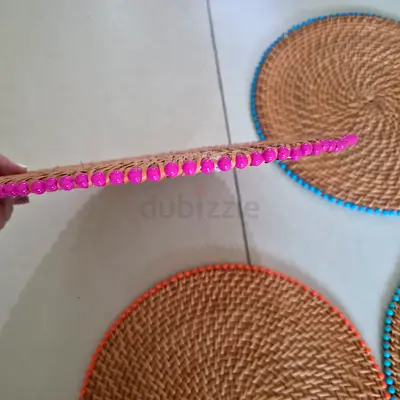 Handmade Woven Rattan Placemats - Set of 2 (Beaded Edge)