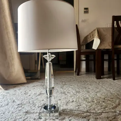 Crystal Table Lamp with White Drum Shade - Good Condition