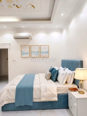 🌟 GUEST ROOM SET: Premium Blue Upholstered King Bed + Nightstand + FREE Study Desk!