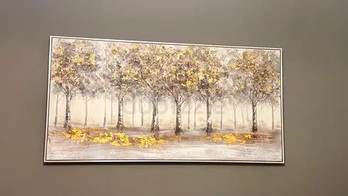 Framed Gold-Tone Tree Landscape Painting - Large Wall Art