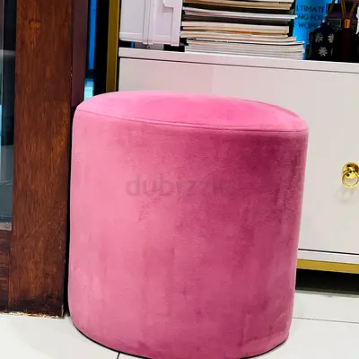 Pink Velvet Round Ottoman Pouf - Compact Accent Stool