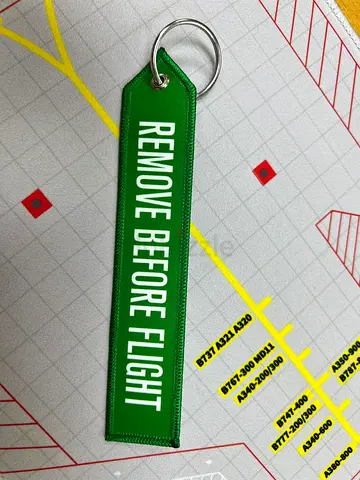 Green Remove Before Flight Keychain Tag