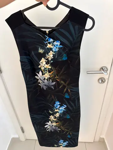 Ted Baker - Black floral midi dress - fitted, sleeveless, size2