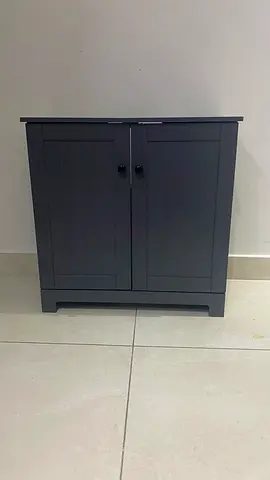 2 x Compact Bathroom Sink Cabinet with Storage - Grey Vanity Unit