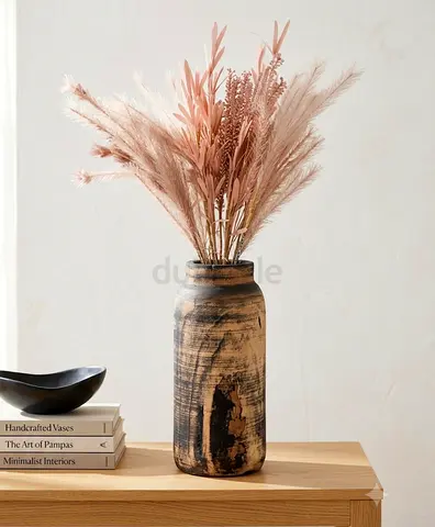 Marina Home Handcrafted Rustic wooden Vase with Dried Pampas Arrangement