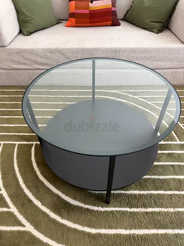 Round Glass Top Coffee Table with Matte Base
