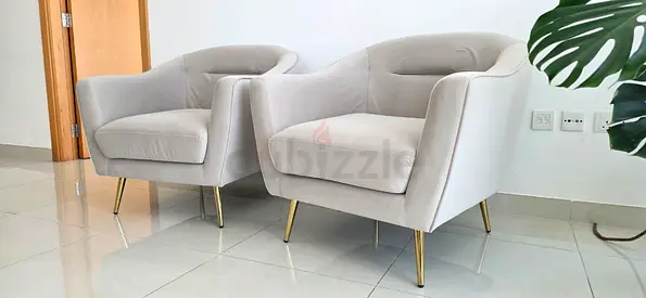 Pair of Modern Velvet Accent Armchairs with Gold Legs