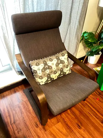 IKEA POÄNG lounge armchair with headrest and wooden frame