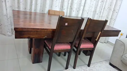Solid wood dining table with 3 offred chairs - dark finish