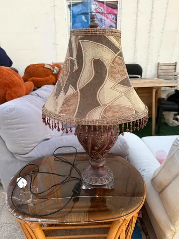 Ornate Table Lamp with Fabric Shade and Beaded Trim