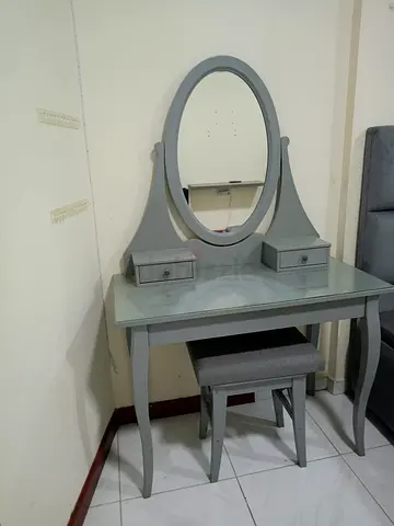 Aesthetic Grey Ikea Dressing Table with Mirror and Stool