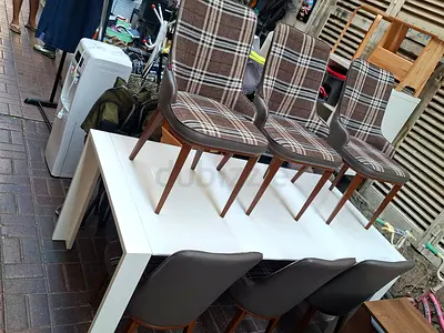 We are selling used IKEA brand dinning table with six chair for sale good condition very nice