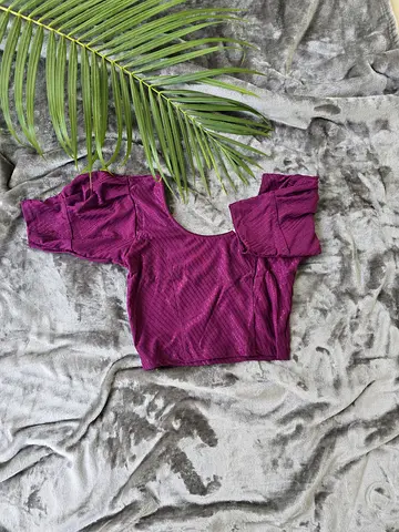 Purple ready made stretchable blouse with puff sleeve