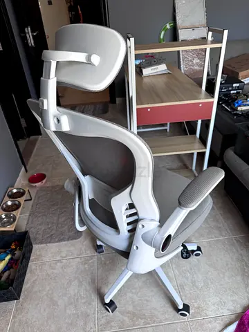 Ergonomic Office Chair with Headrest - Light Grey, Good Condition