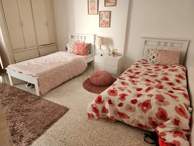 Two White Single Beds with Headboards and Nightstand - Set for Kids/Guest Room