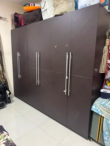 Dark Wood 6-Door Wardrobe / Cabinet with Silver Handles - Good Condition