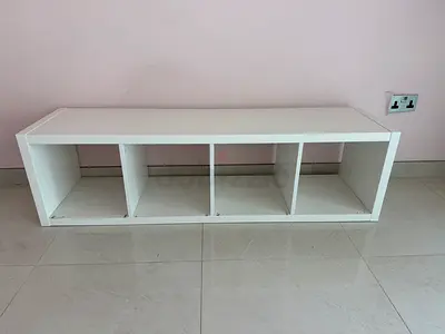 White 4-Compartment Low Storage Shelf / TV Stand