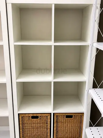 2 IKEA KALLAX White Shelf Units with Storage Baskets