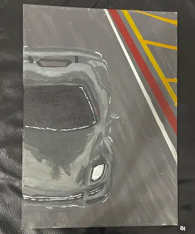 Hand-painted Car Artwork on Canvas - Grey Sports Car