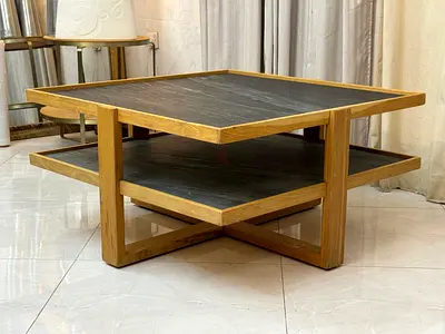 Crate and barrel Sable Square Black Marble Coffee Table with Shelf