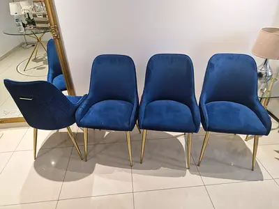 4 Blue Velvet Chairs - Excellent Condition