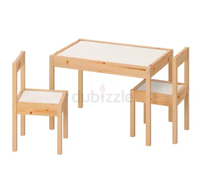 IKEA Lätt, Kids Wooden Table and 2 Chairs Set - Natural Finish
