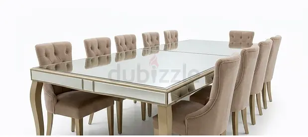 Luxury 10-Seater Mirror Dining Table Set – Brand New (Never Used)