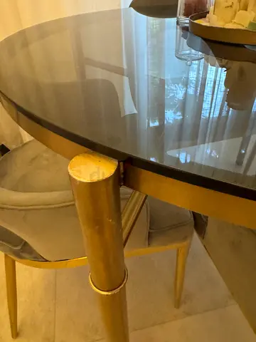 Glass Top Dining Table with Gold Metal Legs - Good Condition