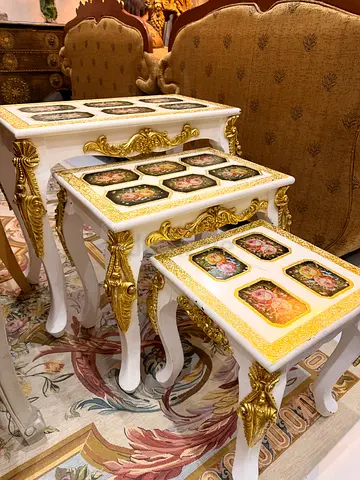 Set of 3 Decorative Nesting Side Tables with Gold Trim