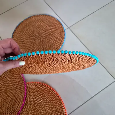 Handmade Woven Rattan Placemats - Set of 4 (Beaded Edge)