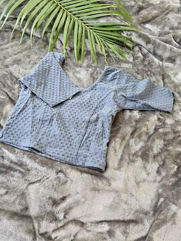Grey colour ready made stretchable blouse - Womens Light Grey Textured 3/4 Sleeve Top
