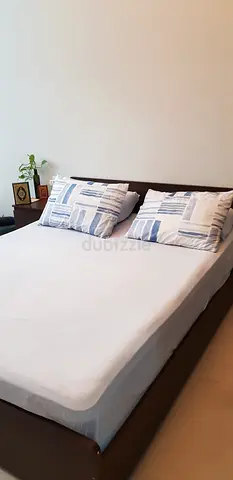 Queen size wooden bed frame 2 night stand + Dressing table + orthopedic mattress