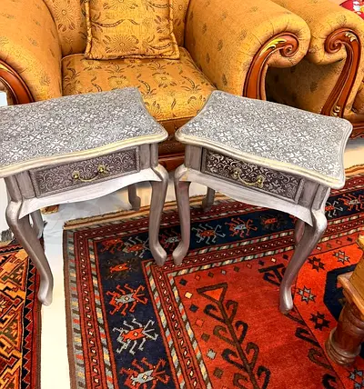Pair of the one Vintage Carved Wooden Side Tables with Drawer
