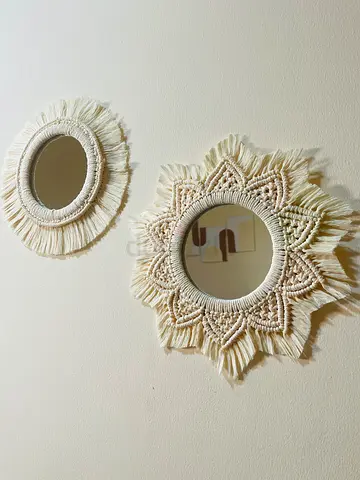 Handmade Macramé Wall Mirrors - Set of 2 (Boho Cream Decorative Mirrors)