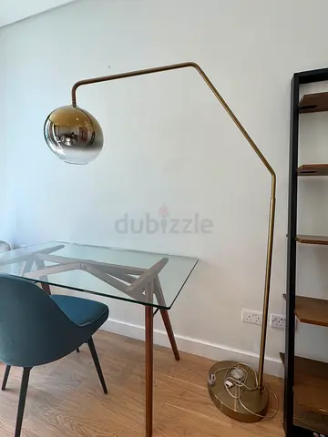 West Elm Antique Gold Arched Floor Lamp with Glass Globe Shade