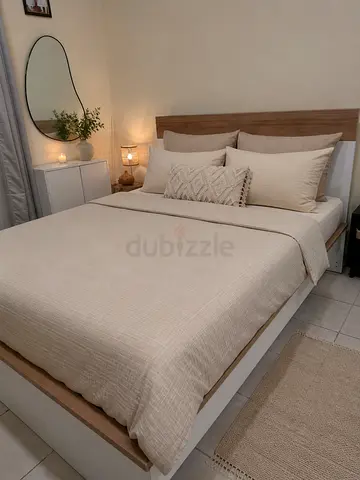 Queen bed frame with cool tech mattress