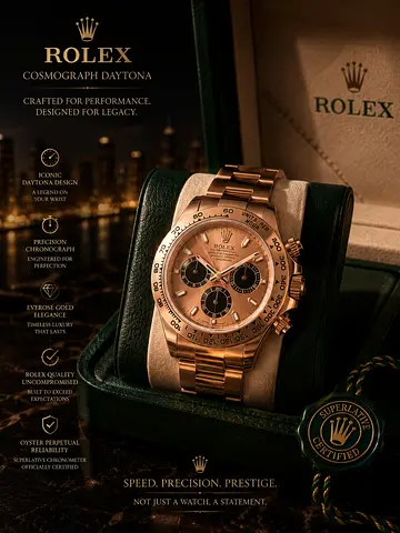 Rolex Mens rose gold chronograph wristwatch – stainless steel bracelet, like new