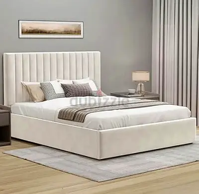 Brand new velvet fabric queen size Bed Frame with medical Mattress - Cream
