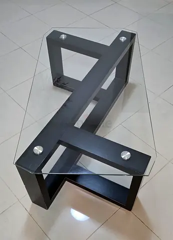 Modern Glass Top Coffee Table with Black Crossed Base