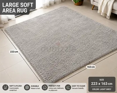 Large Light Grey Soft Area Rug 223 x 163 cm