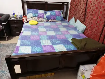 Solid wood double bed frame with headboard