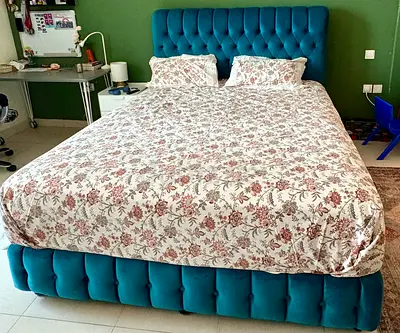 Teal Tufted King Size Bed Frame with Headboard - Good Condition