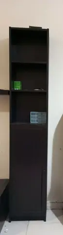 Tall Slim Dark Brown Bookcase with Lower Cabinet